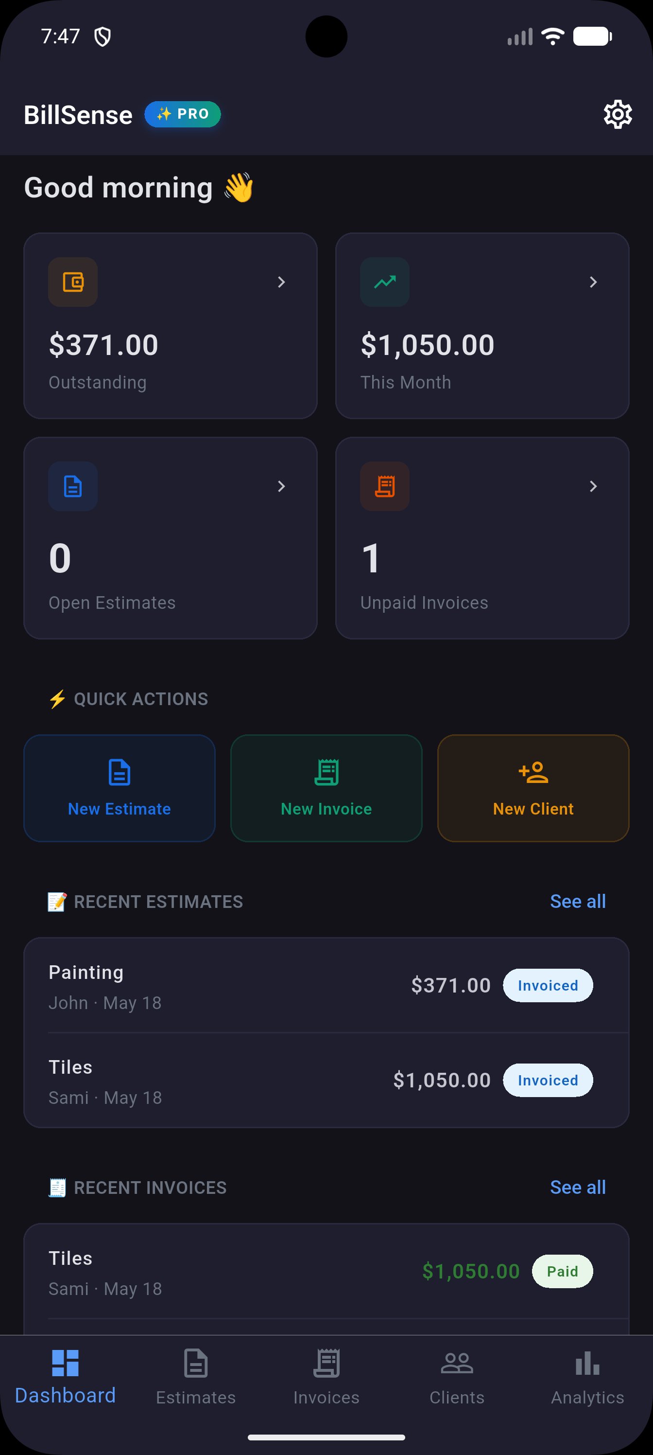 BillSense Dashboard